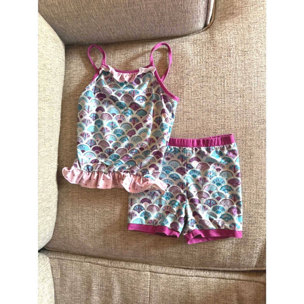 Sweet Honey Girls Size 4T Lounge Set Mermaid Ruffle Cami Shorts Purple Teal